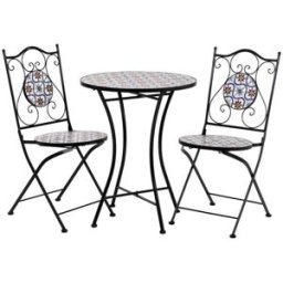 Wanderlust deco Mesa +2 sillas de forja mesa:d60x75h-silla(2):d38x46-90h negro