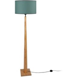Tosel Lámpara de pie madera columna madera natural pantalla verde