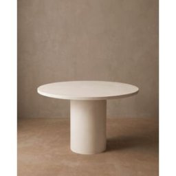 Decowood Mesa de comedor redonda de microcemento en tono blanco roto 140x75cm
