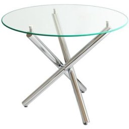 MODFU Mesa de comedor redonda de cristal con patas de metal 80 cm, plata