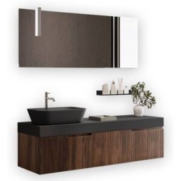 AQA DESIGN Mueble de baño 7 piezas en mdf roble oscuro