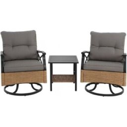 ComfortXL Conjunto de exterior con 2 mecedoras giratorias y mesa marrón