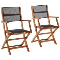 BERAH GETAH Sillón de acacia maciza y textileno negro (juego de 2)
