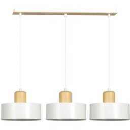 Wonderlamp Regleta de techo con 3 pantallas colgantes blanco y madera