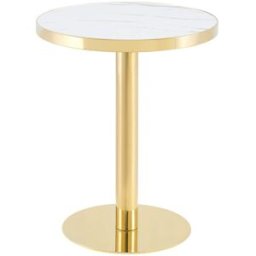 Urban Meuble Mesa de comedor redonda efecto mármol blanco con acero dorado