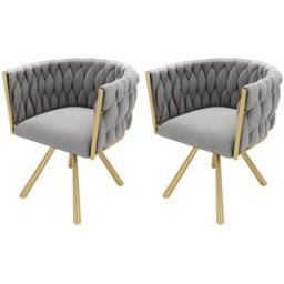 Urban Meuble Juego de 2 sillas de comedor de terciopelo gris con patas doradas