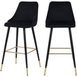 Maison Pavane Conjunto de 2 sillas de bar de 78 cm en terciopelo negro