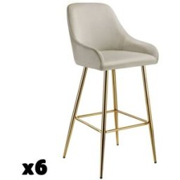 Tectake Set de 6 taburetes altos de terciopelo, 48,5x57x108 cm, crema/oro