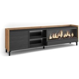 Skraut home Mueble tv efecto madera negro roble 212x35x61cm chimenea efecto fuego