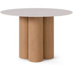 Koketto Home Mesa fija redonda tapa 120cm beige con base cilíndrica roble