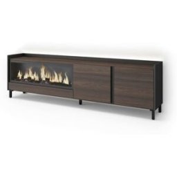 Skraut home Mueble tv efecto madera roble negro 212x35x61cm chimenea efecto fuego
