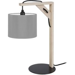 Tosel Lámpara de mesa madera natural metal pantalla gris
