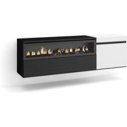 Skraut home Mueble tv efecto madera blanco y negro 150x35x45 chimenea efecto fuego