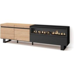 Skraut home Mueble tv efecto madera roble y negro 200x35x57 chimenea efecto fuego
