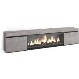 Skraut home Mueble tv efecto madera cemento 208x35x45cm chimenea efecto fuego