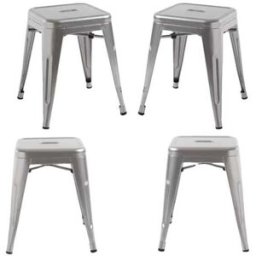 Regalos Miguel Pack 4 taburetes color gris metalizado en acero reforzado