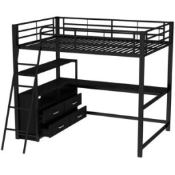 ComfortXL Cama alta 140x200 escritorio en L cajones acero negro