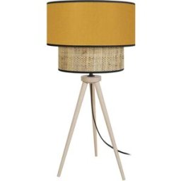 Tosel Lámpara de mesa madera natural pantalla amarillo mostaza