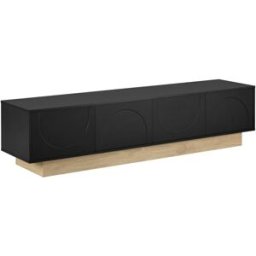 Urban Meuble Mueble TV negro de 4 puertas con diseño curvo, 175x40x41,5 cm