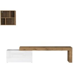 Whous Conjunto de mueble TV 180/260 cm efecto madera blanco brillo / roble