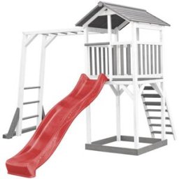 Axi Parque infantil con tobogán rojo, arenero, madera, blanco/gris