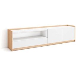 Skraut home Mueble tv efecto madera blanco y roble 208x37x50cm