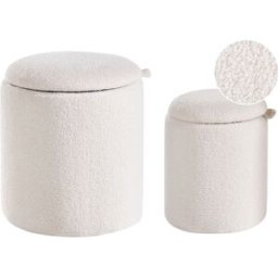 Beliani Conjunto de 2 pufs con almacenaje bouclé blanco crema