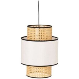 Koketto Home Lámpara de techo con pantalla de tela beige y ratán.