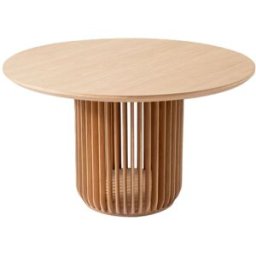 WOODEK Mesa de comedor redonda de roble macizo diám 130 cm, beige mate