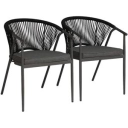 sweeek Silla de jardín apilable de acero y cuerdas, set de 2, negro