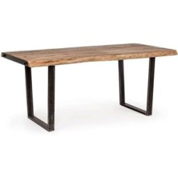 Konte.Design Mesa de madera de acacia y patas de acero negro, 180×90 cm