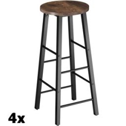 Tectake Juego de 4 taburetes altos de acero, 72,5cm, madera oscura