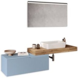 AQA DESIGN Mueble de baño 4 piezas en mdf roble/azul tiffany