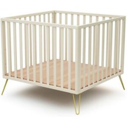 Jurababy Parque infantil madera madera blanco y amarillo 100 x 100 cm