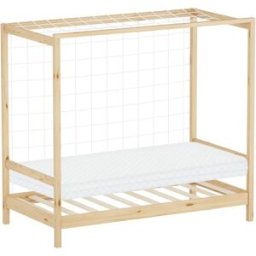 ML-Design Cama infantil 80x160 cm + colchón 10 cm portería fútbol madera natural