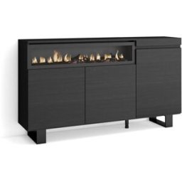 Skraut home Aparador efecto madera negro 150x35x87cm chimenea efecto fuego