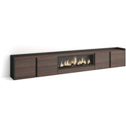 Skraut home Mueble tv efecto madera roble negro 315x35x50cm chimenea efecto fuego