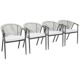 sweeek Sillón de jardín apilable de acero y cuerdas, set de 4, beige