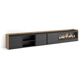Skraut home Mueble tv efecto madera negro roble 315x35x50cm chimenea efecto fuego