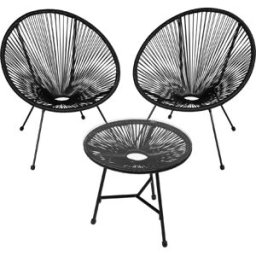 Tectake 3 sillas mesa acero vidrio aptas exterior, negro 70,5x69x78cm