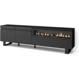 Skraut home Mueble tv efecto madera negro 200x35x57cm chimenea efecto fuego