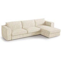 Premium Interiors Sofá esquinero derecho convertible 5 plazas tejido suave crema