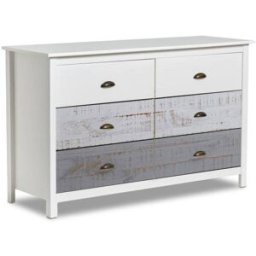 duehome Cómoda de 6 cajones efecto envejecido 130x80 cm blanco vintage colors