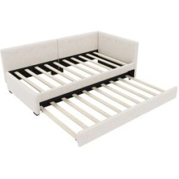 MODFU Cama infantil terciopelo beige 90x200 cm con cama nido 90x190 cm