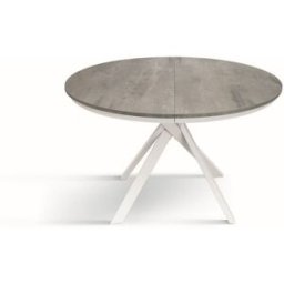 Konte.Design Mesa redonda gris cemento, patas metal blanco 120-170cm