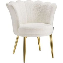 Tectake Sillón comedor, forma flor, pelaje sintético, 67x64x76 cm crema/oro