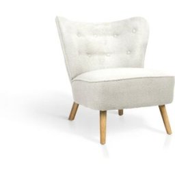 Hispanohogar Butaca de tela bouclé blanco con patas de madera 78x72x80 cm