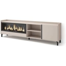 Skraut home Mueble tv efecto madera beige 212x35x61cm chimenea efecto fuego