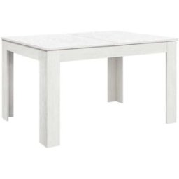 Konte.Design Mesa de madera acabado blanco, base blanca, extensible 140×90-220×90