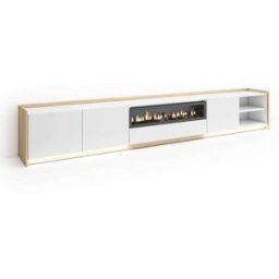 Skraut home Mueble tv efecto madera blanco roble 310x37x50cm chimenea efecto fuego